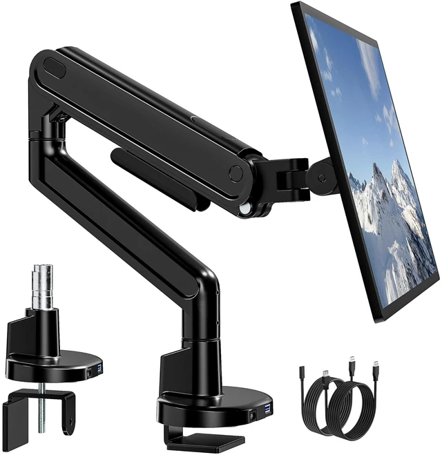 Main image of monTEK Aluminum Single Monitor Arm, 1740" Full Motion with USBBlack
