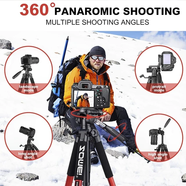 Alt view image 2 of 5 - Camera Tripod, 74" Tripod for Camera Stand, Heavy Duty Tripod with Travel Bag for Projectors, Lasers, DSLR, Webcam, Aluminum Phone Tripod for Video Recording Photo Vlogging(Red)