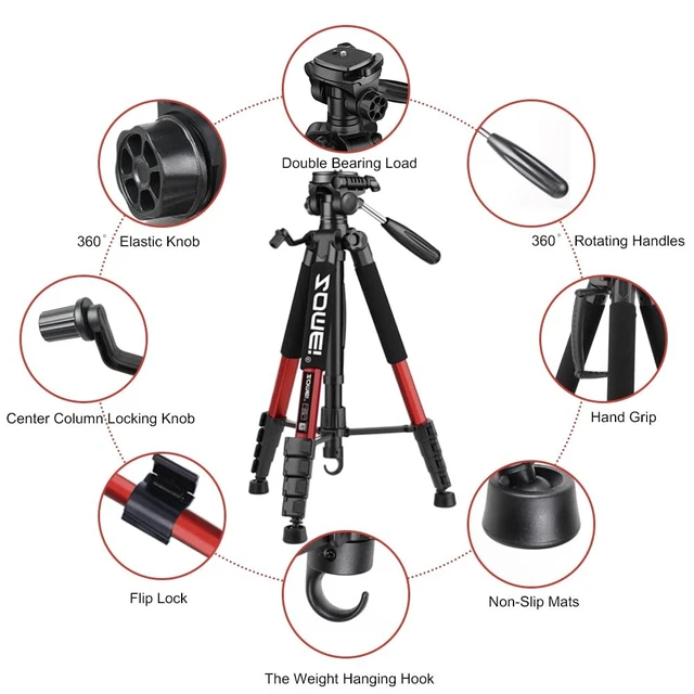 Alt view image 3 of 5 - Camera Tripod, 74" Tripod for Camera Stand, Heavy Duty Tripod with Travel Bag for Projectors, Lasers, DSLR, Webcam, Aluminum Phone Tripod for Video Recording Photo Vlogging(Red)