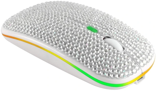 Main image of Wireless Mouse Bling Crystal Rhinestone Dual Mode 2.4GHz Bluetooth 5.2 Rechargeable RGB 7-Color Backlit Silent Ergonomic Mouse with Adjustable DPI for Laptop PC Macbook Android Tablet (silver)