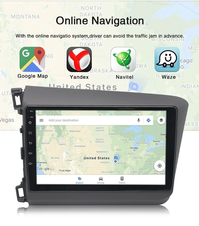 Alt view image 3 of 5 - DSP Car Stereo Radio for Honda Civic 2006-2011 with Wireless Carplay Android Auto MirrorLink,Podofo 10.1 inch HD IPS Touch Screen Build-in GPS 26UIs 5.0Bluetooth Car Radio WiFi AHD Backup Camer