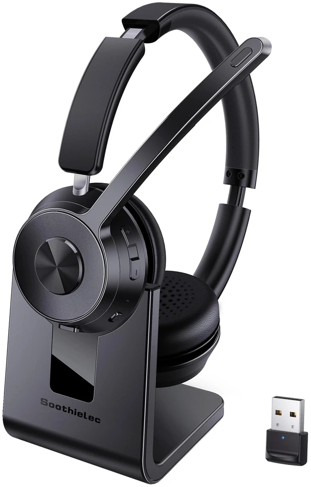 Main image of Soothielec Wireless Headset with Mic for Work, Bluetooth Headset with Noise Cancelling (Dark Grey)