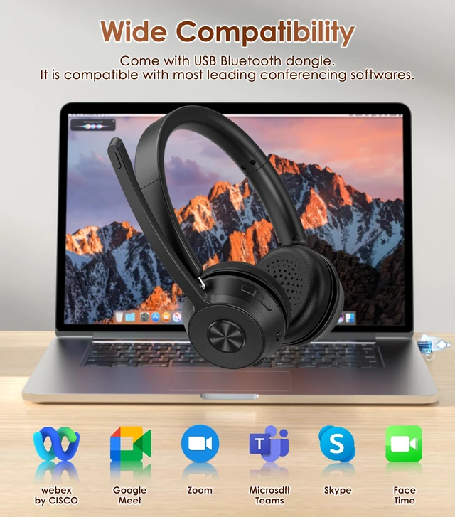 Alt view image 2 of 4 - Soothielec Wireless Headset with Mic for Work, Bluetooth Headset with Noise Cancelling (Dark Grey)