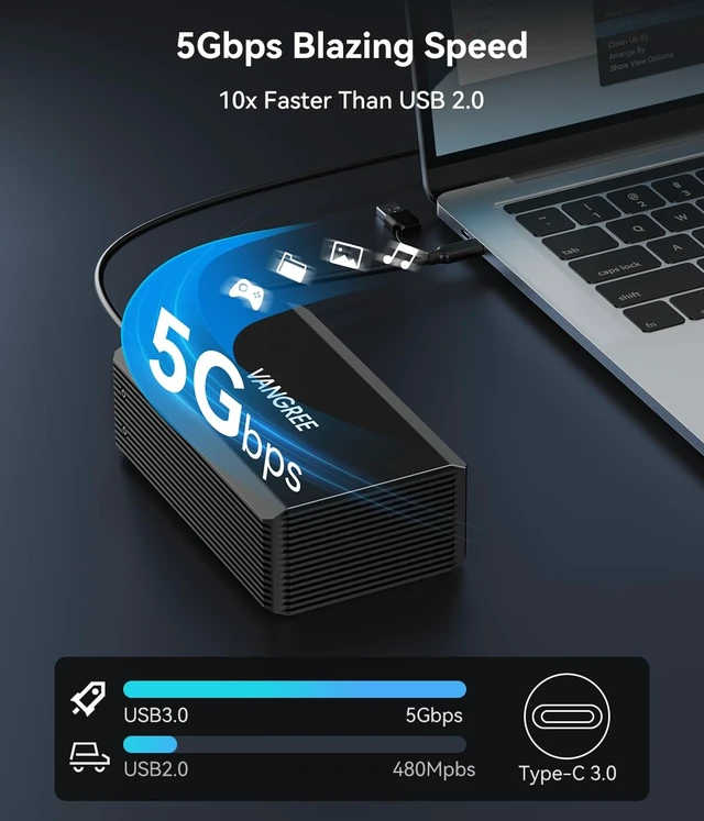 Alt view image 3 of 5 - VANGREE Dual Bay RAID Hard Drive Enclosure for 2.5"/3.5" SATA HDD/SSD