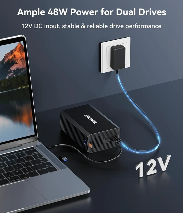 Alt view image 5 of 5 - VANGREE Dual Bay RAID Hard Drive Enclosure for 2.5"/3.5" SATA HDD/SSD