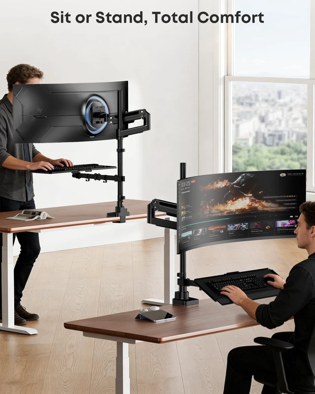 Alt view image 2 of 5 - Heavy-Duty Monitor Arm with Keyboard Tray for 49" Screen,Hold up to 44.4lbs