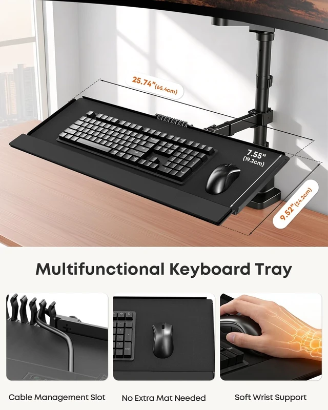 Alt view image 5 of 5 - Heavy-Duty Monitor Arm with Keyboard Tray for 49" Screen,Hold up to 44.4lbs