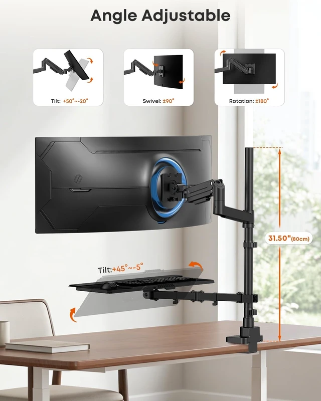 Alt view image 4 of 5 - Heavy-Duty Monitor Arm with Keyboard Tray for 49" Screen,Hold up to 44.4lbs