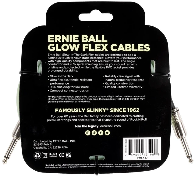 Alt view image 2 of 2 - Ernie Ball Flex Instrument Cable Straight/Straight 20ft - Glow in Dark (P06437)