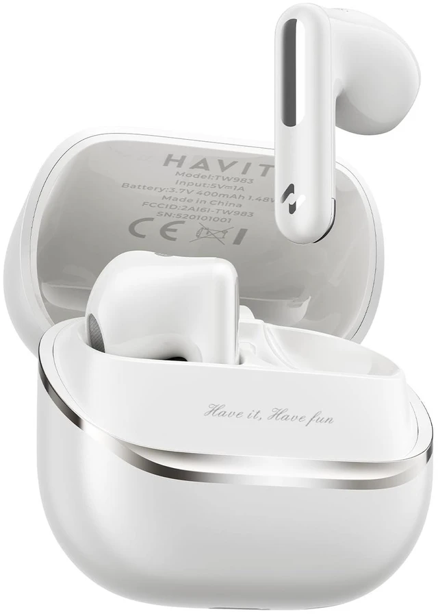 Main image of havit Space T1 Wireless Earbuds, Adaptive Hybrid Active Noise Cancelling Bluetooth Earbuds, 6-Mic AI ENC, Head-Tracked Spatial Audio, 40.5H Playtime, Semi-in-Ear Fit, Bluetooth 6.0, IP54, White