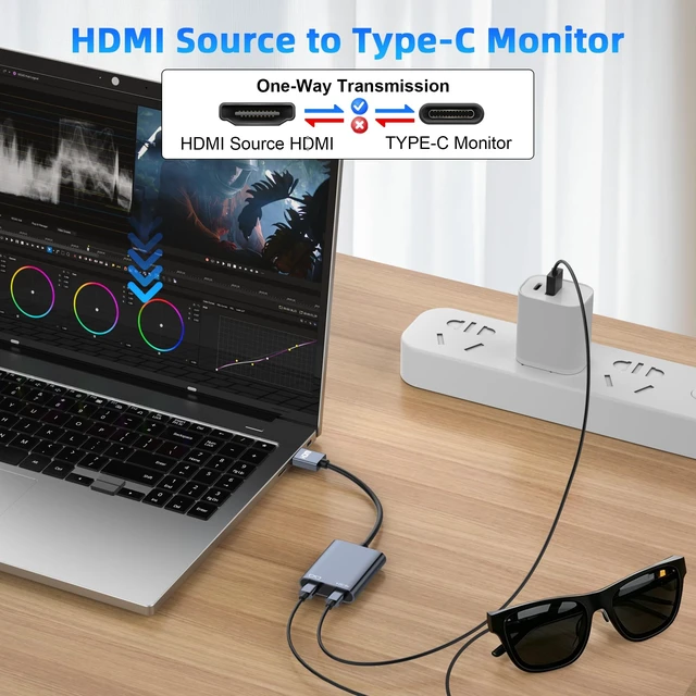 Alt view image 3 of 5 - HDMI to USB C Adapter for AR Glasses, 4K@60Hz HDMI Male to USB-C Female AR Glasses Hub for XREAL One/Air 2 Pro, VITURE Pro, RayNeo Air 2s, Rokid, Switch 2/1, Steam Deck, PS5/4, Xbox, Portable Monitor