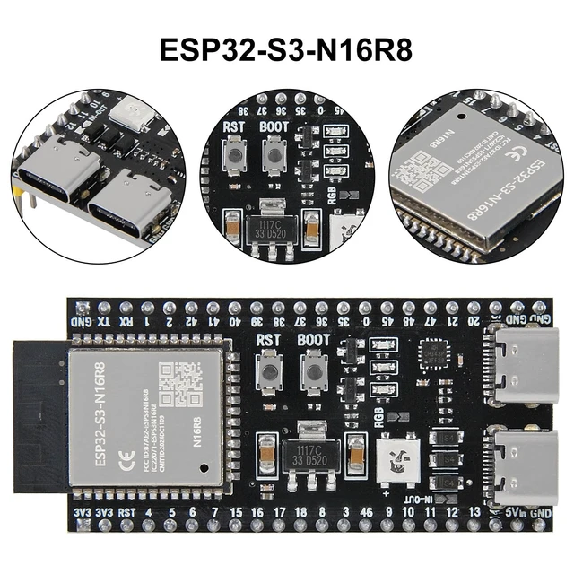 Alt view image 3 of 5 - 3Set ESP32-S3 N16R8 Kit with 16MB Flash 8MB PSRAM ESP32 S3 Expansion Boards Terminals Compatible with Arduino IDE MicroPython
