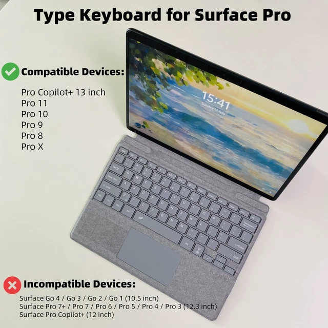 Alt view image 2 of 5 - Keyboard for Microsoft Surface Pro Copilot+ (11th Edition) / Pro 11 / Pro 10/9 / 8 / X, 13 inch, Detachable Type Cover with Touchpad, 7-Color Backlit & Pen Holder (Light Gray)