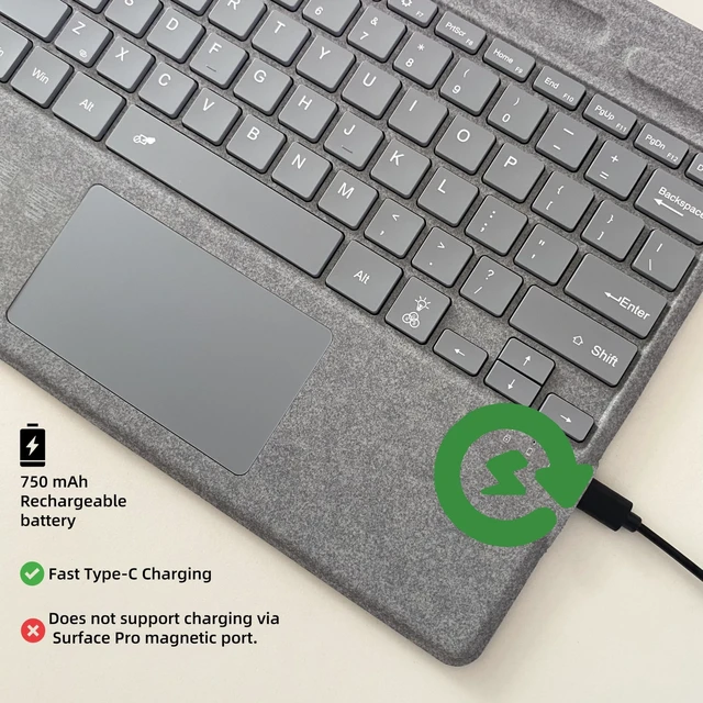 Alt view image 4 of 5 - Keyboard for Microsoft Surface Pro Copilot+ (11th Edition) / Pro 11 / Pro 10/9 / 8 / X, 13 inch, Detachable Type Cover with Touchpad, 7-Color Backlit & Pen Holder (Light Gray)
