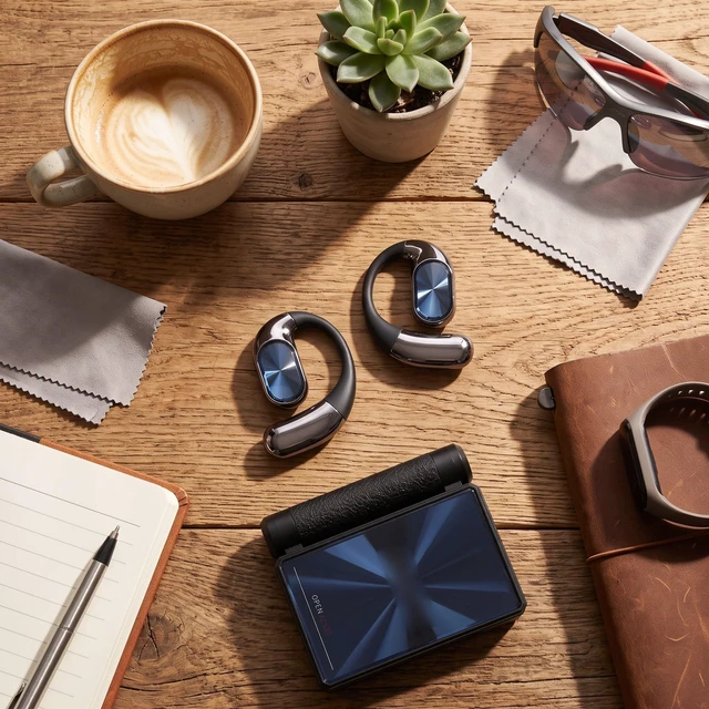 Alt view image 3 of 5 - Jiawu Wireless Earbuds, Bluetooth Headphones with Dual Fold Design, Open Ear Earphones, 60H Playtime, IPX5 Water Proof Headset for Running, Workout, Studying, Travel, Meeting (Black)