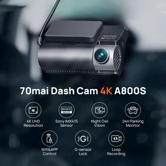Alt view image 2 of 5 - 70mai 4K Dash Cam Front and Rear with STARVIS, Dashcam with 5GHz WiFi, GPS Car Camera, Super Night Vision, ADAS, 3'' IPS Screen, 24H Parking Mode, Time-Lapse, Loop Recording, Support 256GB Max (A800S)