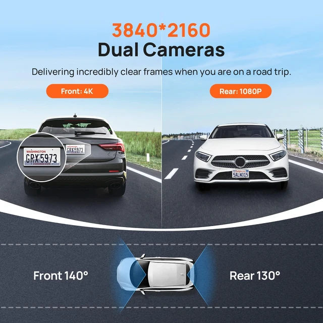 Alt view image 3 of 5 - 70mai 4K Dash Cam Front and Rear with STARVIS, Dashcam with 5GHz WiFi, GPS Car Camera, Super Night Vision, ADAS, 3'' IPS Screen, 24H Parking Mode, Time-Lapse, Loop Recording, Support 256GB Max (A800S)