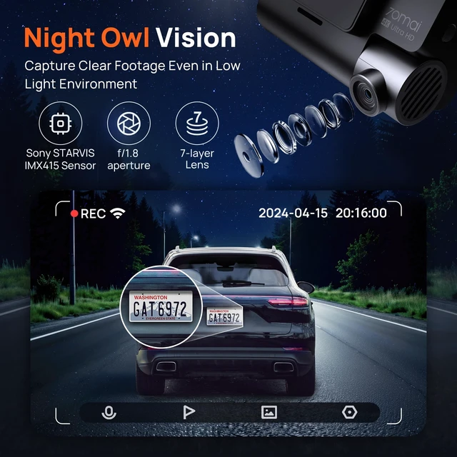 Alt view image 4 of 5 - 70mai 4K Dash Cam Front and Rear with STARVIS, Dashcam with 5GHz WiFi, GPS Car Camera, Super Night Vision, ADAS, 3'' IPS Screen, 24H Parking Mode, Time-Lapse, Loop Recording, Support 256GB Max (A800S)