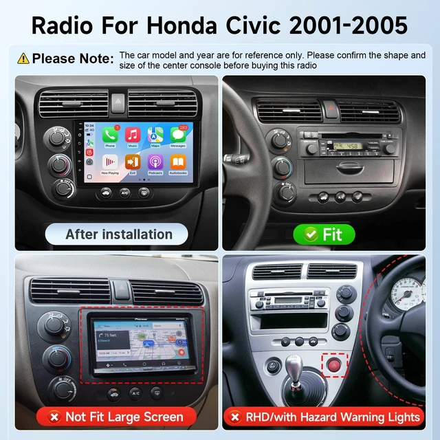 Alt view image 3 of 5 - Leadfan Double Din Car Stereo for Honda Civic 2001 2002 2003 2004 2005