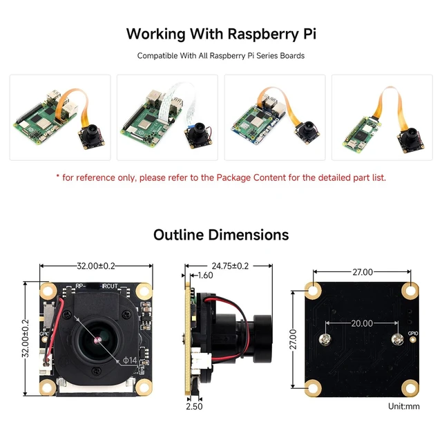Alt view image 5 of 5 - Waveshare IMX291 2MP IR-Cut Camera, Fixed-Focus, 83 Diagonal FOV, Rolling Shutter, Compatible with Raspberry Pi Series Boards