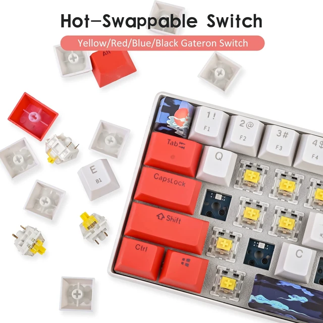 Alt view image 2 of 5 - Ussixchare Wireless Gaming Keyboard, 60% Hot Swappable Mechanical Keyboard with RGB Backlit, PBT Keycaps Bluetooth 5.0/Type-C for PC Laptop Gamer(Sun,Yellow Switch)