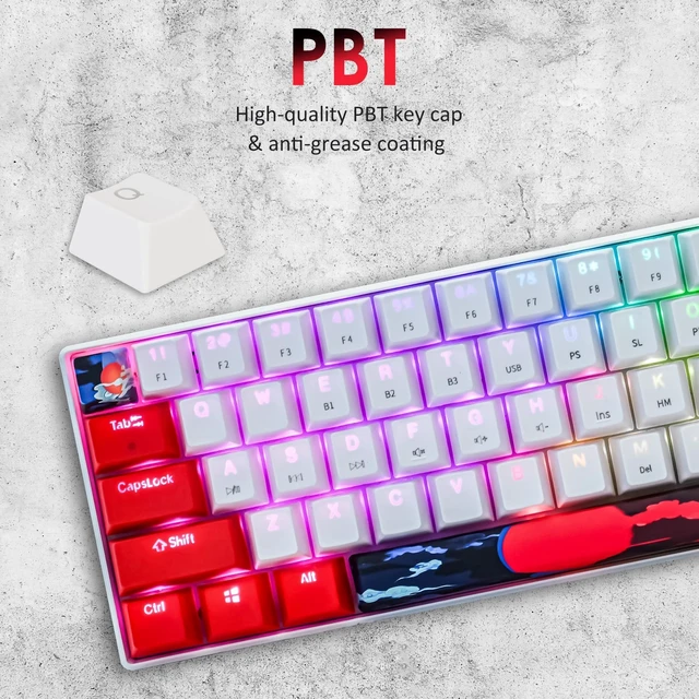 Alt view image 3 of 5 - Ussixchare Wireless Gaming Keyboard, 60% Hot Swappable Mechanical Keyboard with RGB Backlit, PBT Keycaps Bluetooth 5.0/Type-C for PC Laptop Gamer(Sun,Yellow Switch)