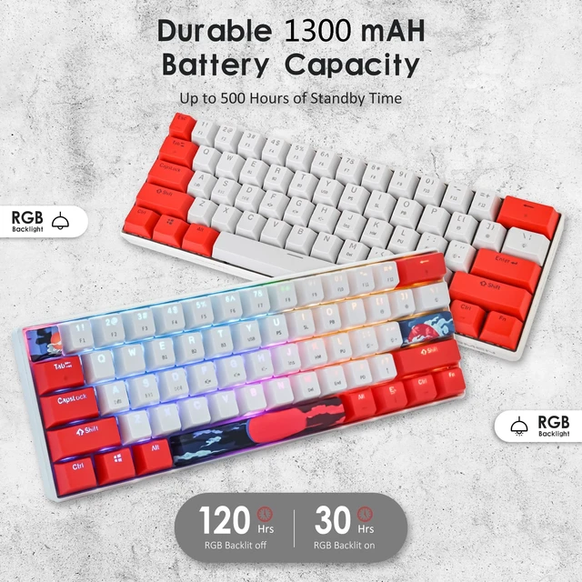 Alt view image 4 of 5 - Ussixchare Wireless Gaming Keyboard, 60% Hot Swappable Mechanical Keyboard with RGB Backlit, PBT Keycaps Bluetooth 5.0/Type-C for PC Laptop Gamer(Sun,Yellow Switch)