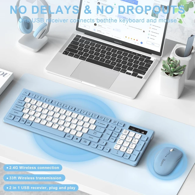 Alt view image 2 of 5 - Wireless Keyboard and Mouse Combo Silent for Office and Home(Misty Blue-B)