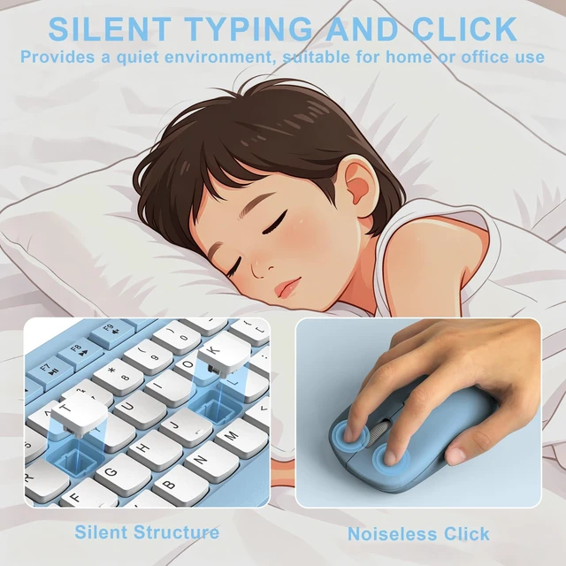 Alt view image 3 of 5 - Wireless Keyboard and Mouse Combo Silent for Office and Home(Misty Blue-B)