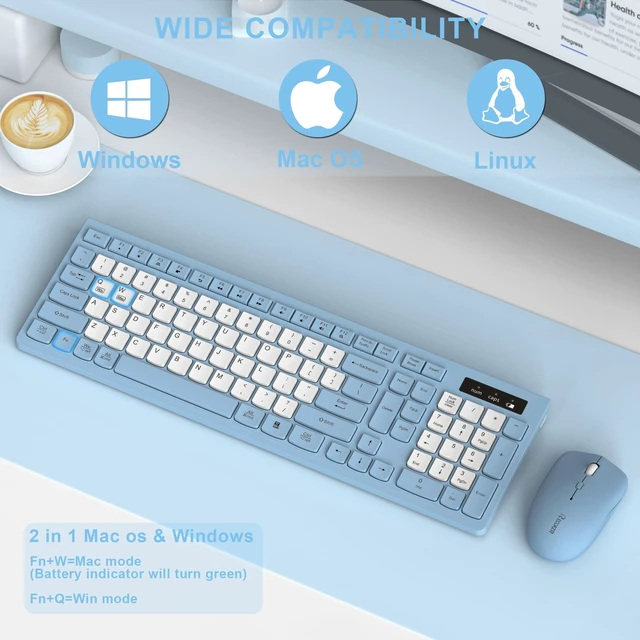 Alt view image 4 of 5 - Wireless Keyboard and Mouse Combo Silent for Office and Home(Misty Blue-B)