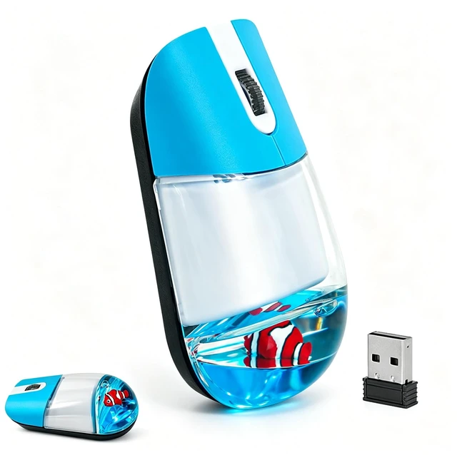 Main image of Wireless Mouse with Liquid Water Section & Floater Animal Portable Retro Silent Cute Aqua Mouse with USB Receiver Lightweight 1000DPI Optical Clear Water Mice for Laptop PC Computer (Blue, Clow