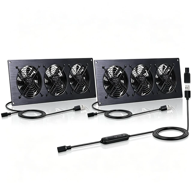 Main image of Xiaoqijia 3X 120mm Cabinet Fan ^^ 5V/12V USB/DC IPX5 Waterproof 10-Speed