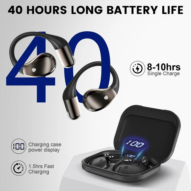 Alt view image 2 of 5 - Conyat Open-Ear Headphones, Bluetooth 6.0 Wireless Earbuds Powerful Sound, 40H Open Ear Earbuds with ENC Mic, Comfortable Ear Hooks/IP7 Waterproof/Fast Charging Earphones for Workouts/Running,