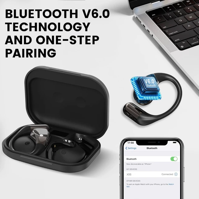 Alt view image 4 of 5 - Conyat Open-Ear Headphones, Bluetooth 6.0 Wireless Earbuds Powerful Sound, 40H Open Ear Earbuds with ENC Mic, Comfortable Ear Hooks/IP7 Waterproof/Fast Charging Earphones for Workouts/Running,