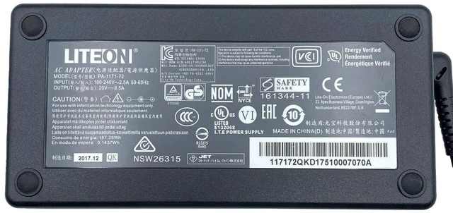 Alt view image 2 of 5 - Liteon PA-117172 AC Power Adapter 20V 8.5A 170W with Power Cord