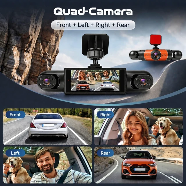 Alt view image 3 of 5 - 360 Dash Cam Front and Rear Inside Left Right, 4 Channel 1080P Dash Cam