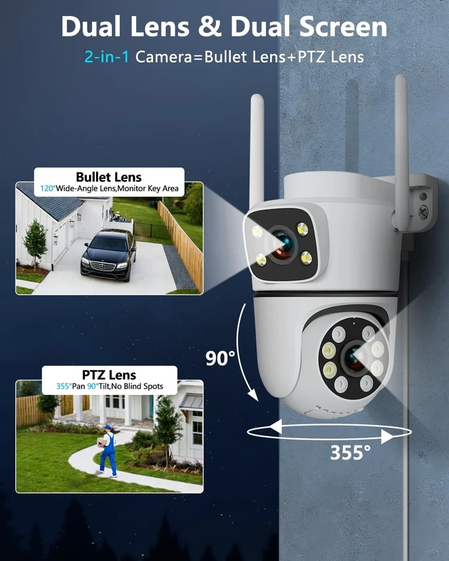 Alt view image 3 of 5 - OOSSXX 5MP 2.7K HD Dual Lens PTZ Cameras WiFi Security Camera Outdoor, 3Pcs