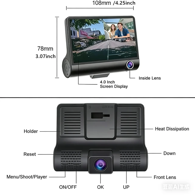 Alt view image 3 of 5 - Dash Camera for Cars, Car Camera, Dual Dashcams for Cars with Night Vision, 32GB Card, Loop Recording.