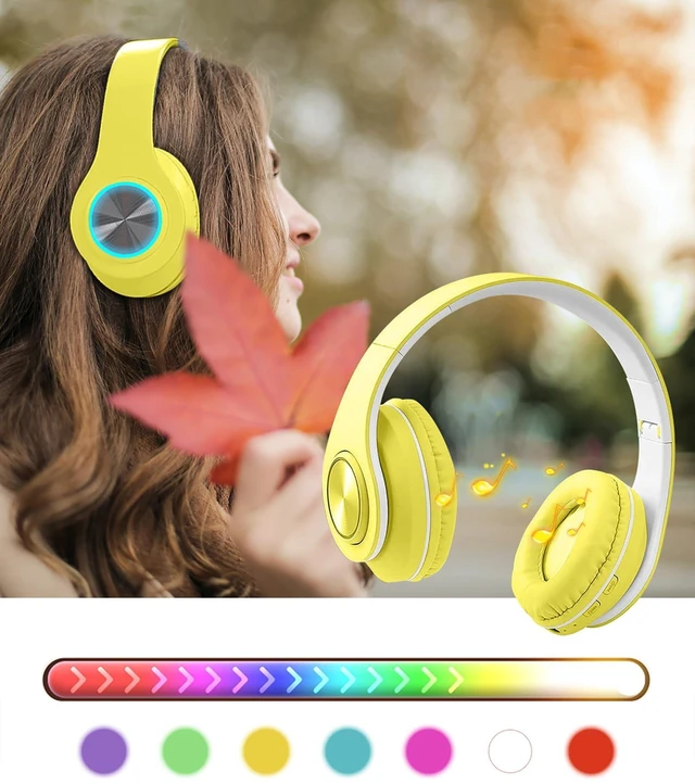 Alt view image 3 of 5 - Bluetooth Over Ear Headphones with Colorful LED Lights,Hi-Fi Stereo