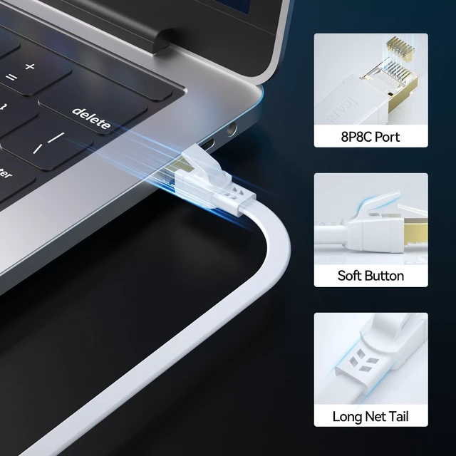Alt view image 5 of 5 - BAHIWOM Cat8 Ethernet Cable 150 ft High Speed White Flat Patch Cord