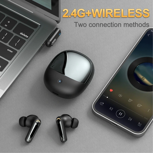 Alt view image 2 of 5 - Hamwesh Wireless Gaming Earbuds, 20ms Ultra Low Latency, Dual Device Connectivity, 3D Sound Quality, ENC Noise Cancelling Mic, with USB C Dongle, for VR Gaming, Phone, Tablet, Laptop, (Black)