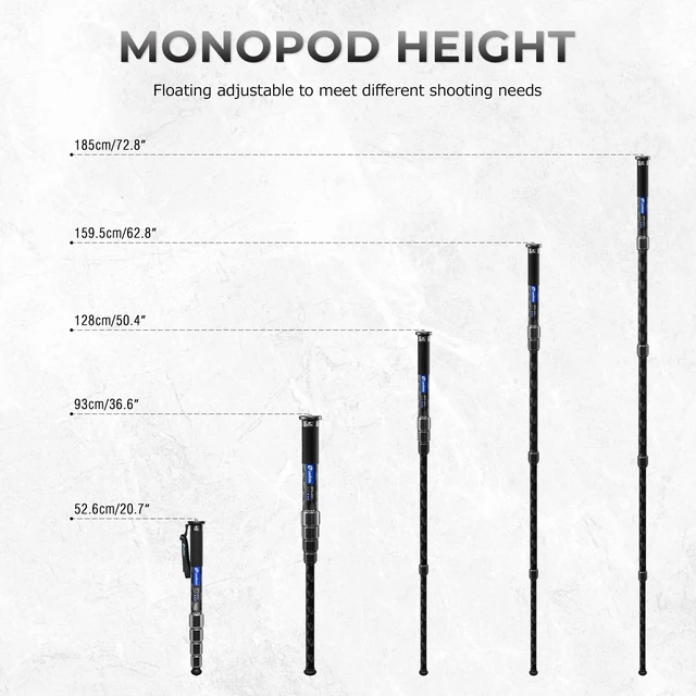 Alt view image 5 of 5 - LEOFOTO Camera Monopod Carbon Fiber Portable Compact Lightweight Travel Monopod with Wrist Strap, Silicone Handle, Twist Locks, 5-Section up to 185cm, Max Load 25kg(MPQ-405C)
