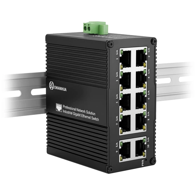 Main image of ENIANHUA Industrial 10-Port Gigabit Network Switch, USB-C 5V/DC 9-56V Power