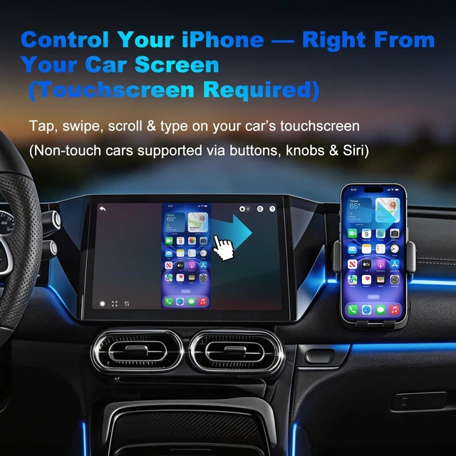 Alt view image 5 of 5 - Castronix 4-in-1 Wireless CarPlay Adapter for iPhone 15/16/17 & Newer, Wired Video Streaming, Screen Mirroring, Two-Way Control & Charging, Plug & Play for Factory Wired CarPlay (Black)