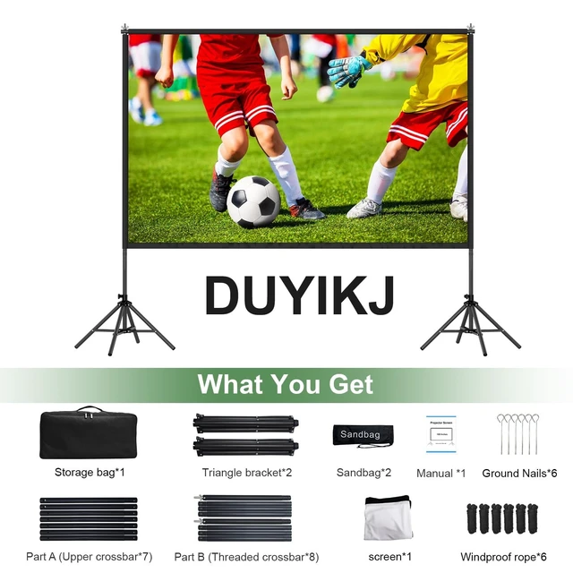 Alt view image 3 of 5 - Projector Screen with Stand,120 inch Portable Outdoor Indoor Movie Screen Rear Projection Screen Wrinkle-Free16:9 4K HD with Carry Bag for Home Theater Backyard Night