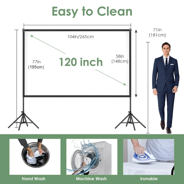 Alt view image 5 of 5 - Projector Screen with Stand,120 inch Portable Outdoor Indoor Movie Screen Rear Projection Screen Wrinkle-Free16:9 4K HD with Carry Bag for Home Theater Backyard Night