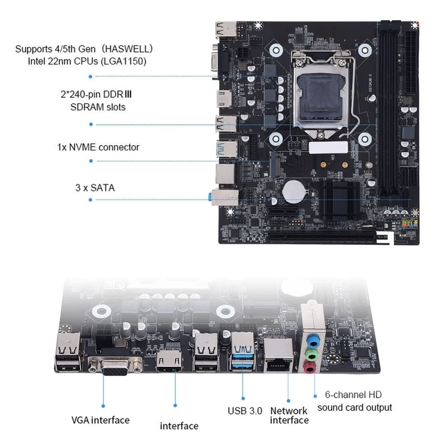 Alt view image 4 of 5 - LICAEVEY H81 Gaming Motherboard M ATX LGA 1150 for 4th Gen Core i3 i5 i7 & E3 V3 CPUs, DDR3 16GB, M.2 NVMe, SATA 6Gbps, PCIe x16