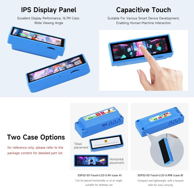 Alt view image 5 of 5 - Waveshare ESP32-S3 Development Board with 3.49inch IPS Touch Display, 172640, Dual-Core ESP32-S3R8 Processor, Type B Case for Outdoor Use, Battery Not Included