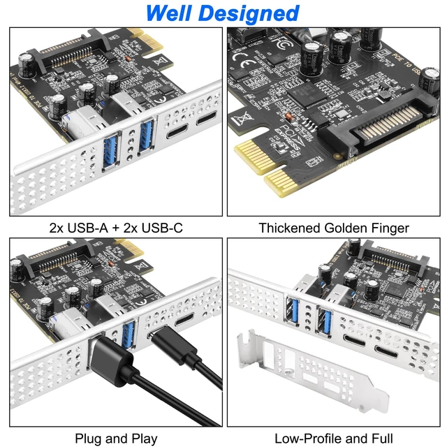 Alt view image 3 of 5 - XMSJSIY PCIe to USB A 3.0 Type-C Expansion Card