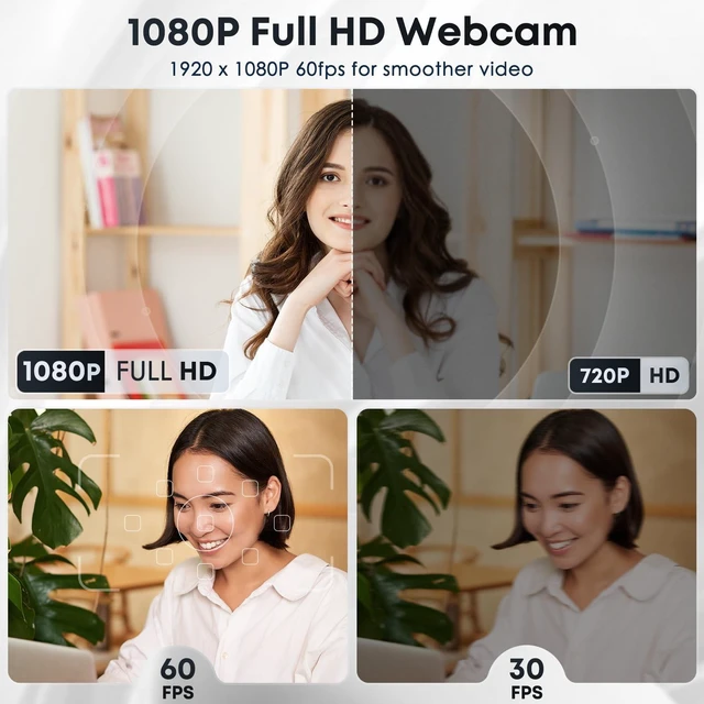 Alt view image 2 of 5 - 1080P HD Webcam with Microphone, Noise Cancellation, Privacy Cover, Wide-Angle Lens, Auto Light Correction, Plug & Play USB Webcam for Laptop, Desktop, PC, Mac, Zoom, Skype, Streaming (Black)